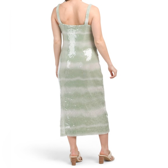 CAROLINE CONSTAS MINT GREEN TIE DYE OMBRÉ SEQUINS MIDI DRESS SHEATH SUMMER VNECK - Picture 2 of 5